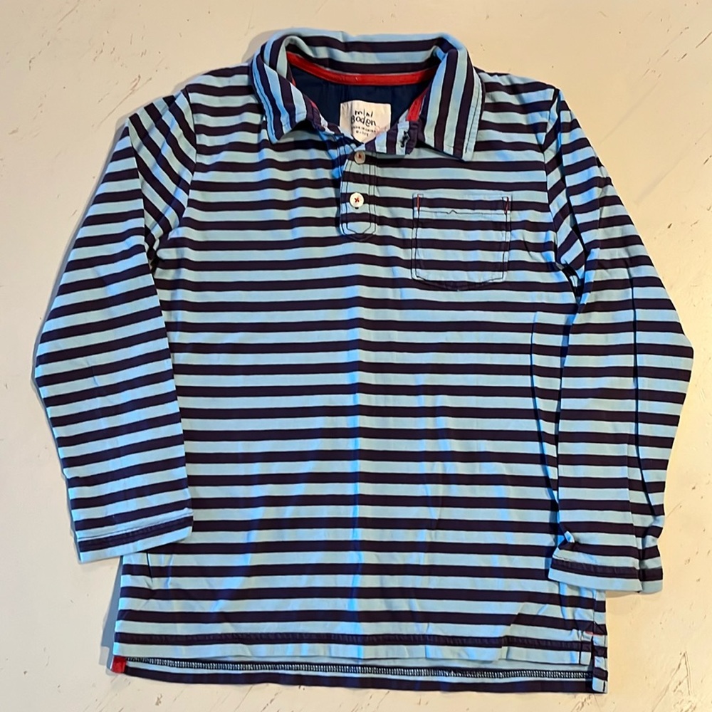 Mini Boden LS striped tee with collar.